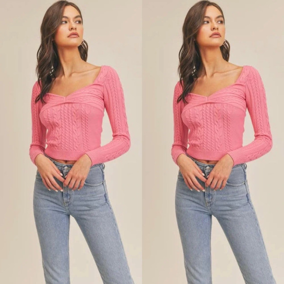 Lush Sweaters - NWT Lush Clothing Cropped Knit Sweater, Pink, Medium